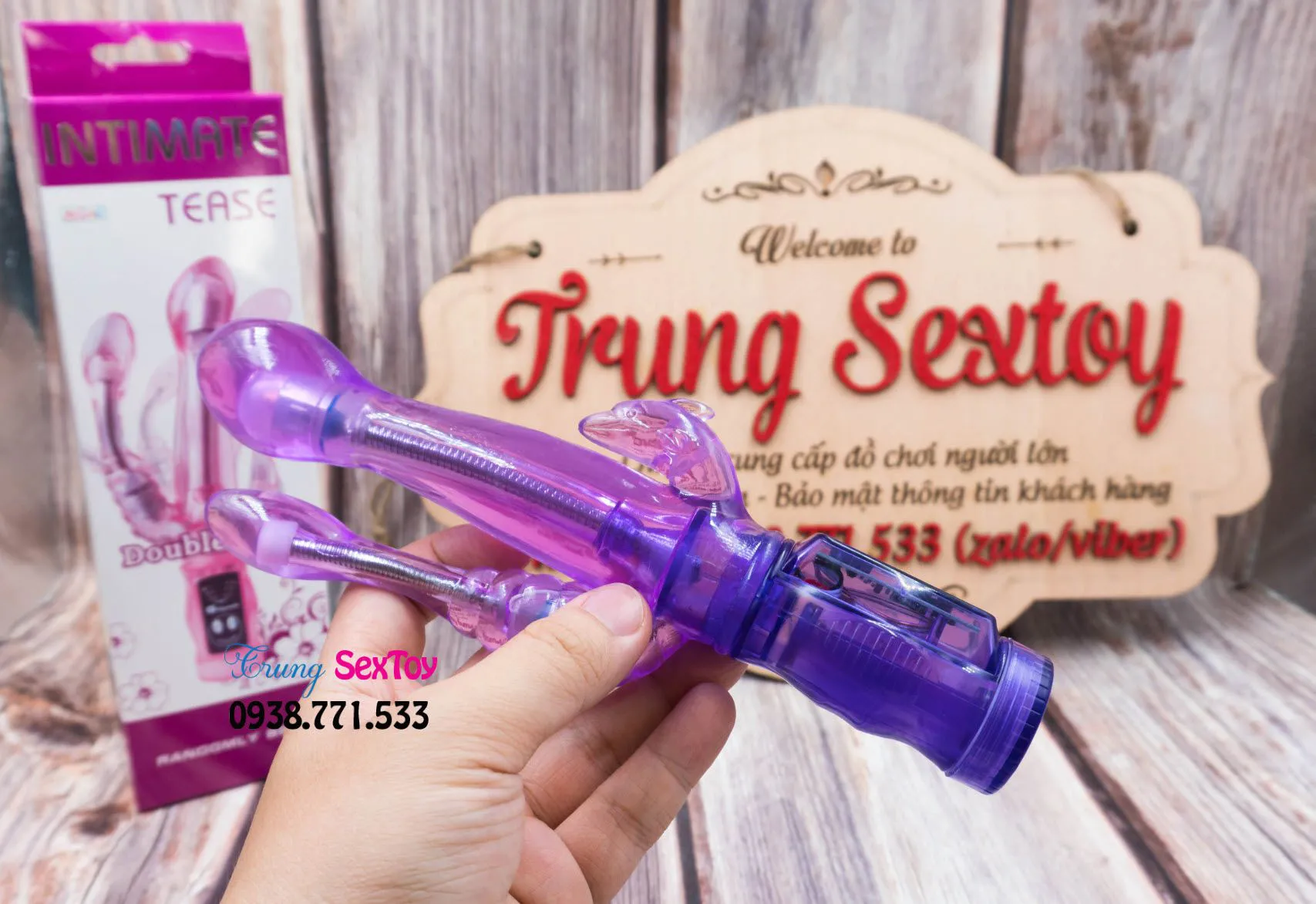Tease Triple Head Vibrating Soft Silicone Dual Pleasure Toy — photo 4