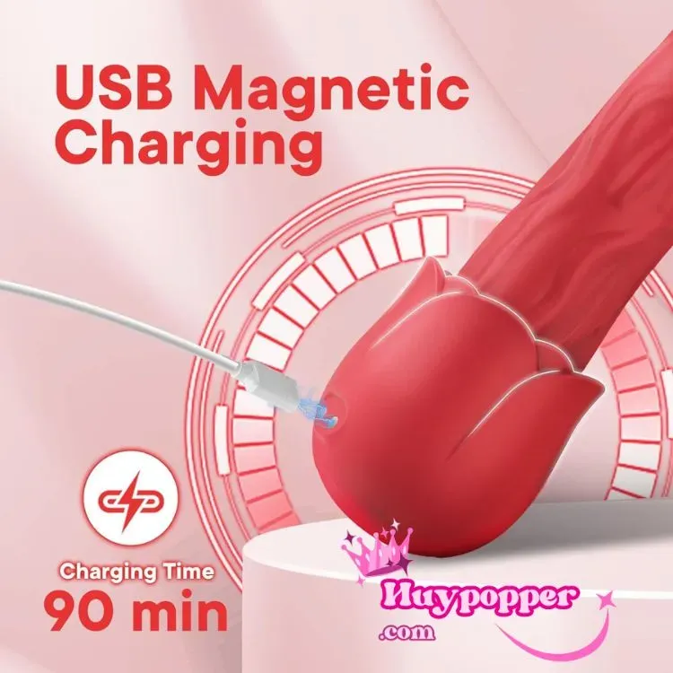 Rose Vibrating Handheld Silicone Dildo Waterproof — photo 3