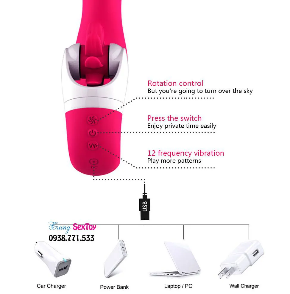 Rechargeable Dual Motor Silicone Dildo with Tongue Vibrator — photo 2