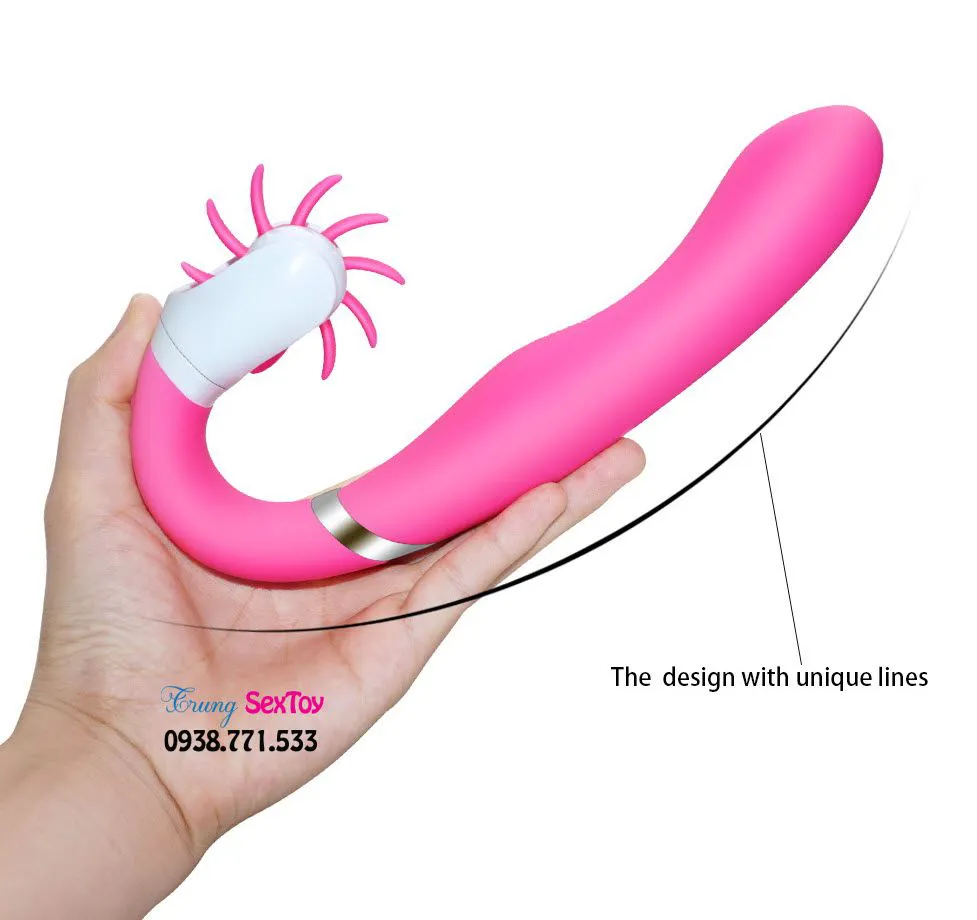 Rechargeable Dual Motor Silicone Dildo with Tongue Vibrator — photo 5