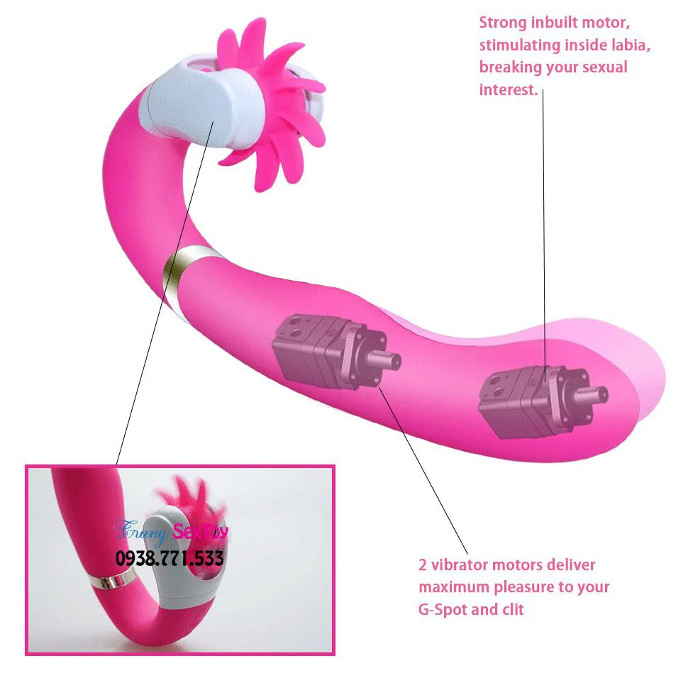 Rechargeable Dual Motor Silicone Dildo with Tongue Vibrator — photo 7