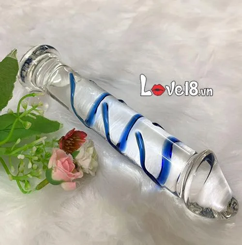 Blue Ribbed Glass Dildo Strong Massage for Men and Women — photo 2