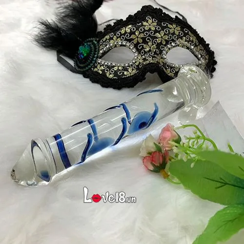 Blue Ribbed Glass Dildo Strong Massage for Men and Women — photo 3