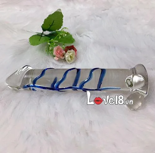 Blue Ribbed Glass Dildo Strong Massage for Men and Women — photo 4