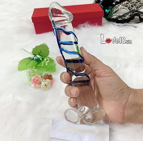 Blue Ribbed Glass Dildo Strong Massage for Men and Women — photo 5