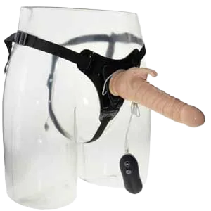 DV65E Strapped Rigid Ribbed Vibrating Dildo for Lesbians
