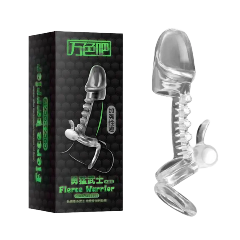Fierce Warrior Ribbed Vibrating Penis Condom Sleeve