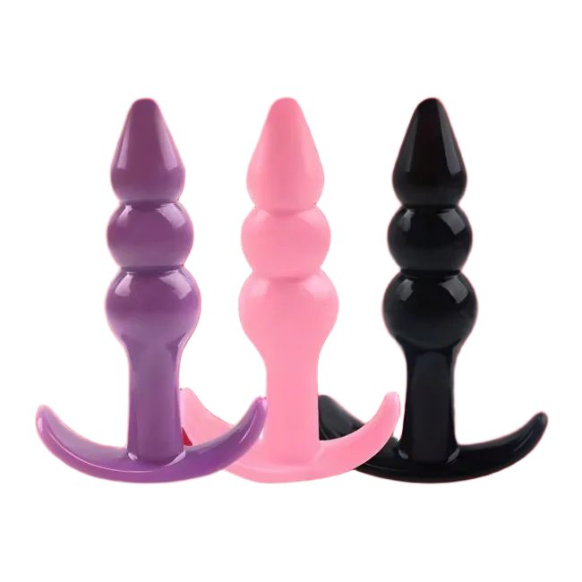 Flexible 3-Bead Anal Plug Soft Silicone for Beginner Pleasure