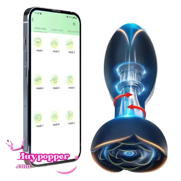 Gay App-Controlled Rotating Anal Plug 10 Mode USB Recharge