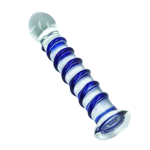 Glass Blue Spiral Realistic Dildo 3.3cm x 18cm
