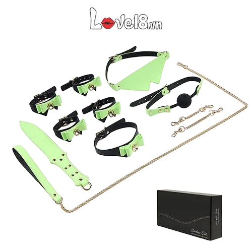 Glow BDSM Toy Set 7 Pieces PU Leather Bright Night Fun