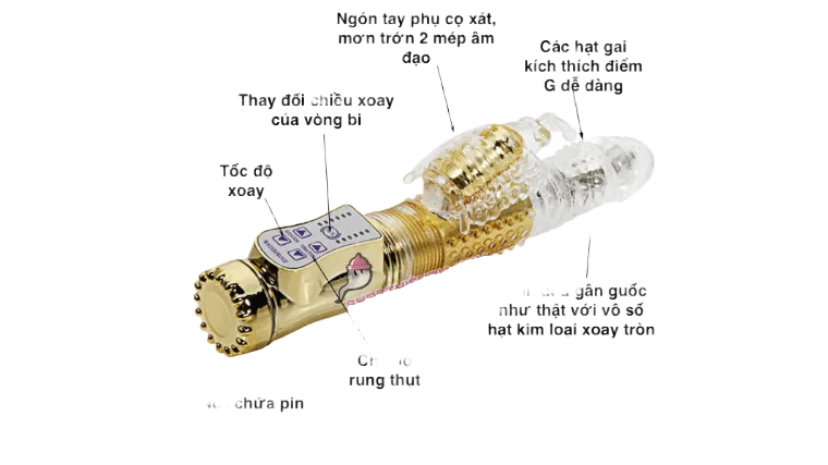 Golden Handle Rotating Vibrating Dildo with Stainless Steel Base