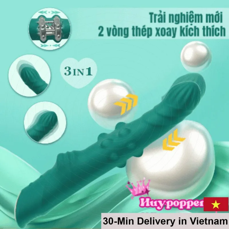 Green Premium Vibrating Rotating Thrusting Silicone Dildo Rechargeable