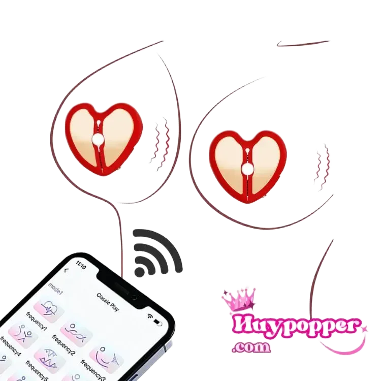 Heart Remote Control Vibrating Nipple Clamps App Operated Silicone