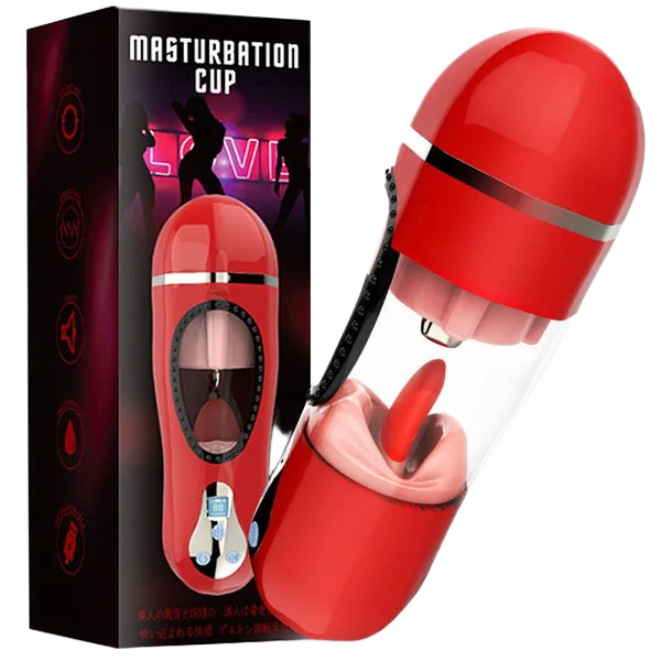 Heated Licking Vibrating Masturbation Cup 5 Modes Sound Effect