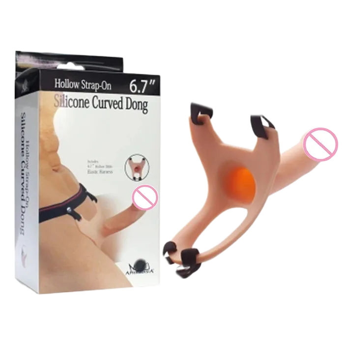 Hollow Strap-On Curved Silicone Male Enhancement Toy