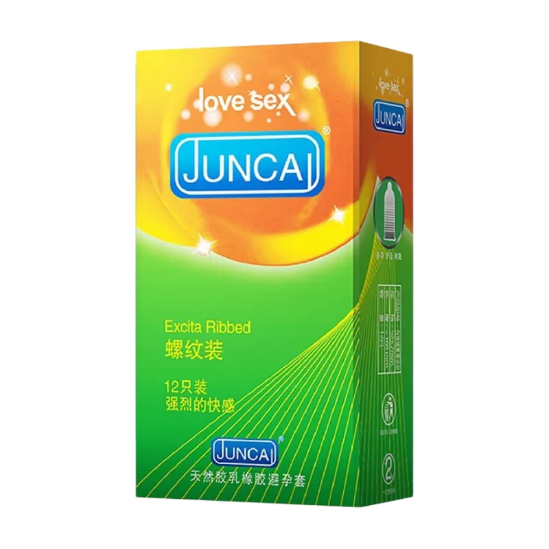 Juncai Excita Ribbed Condom 12-Pack Textured Pleasure for Men