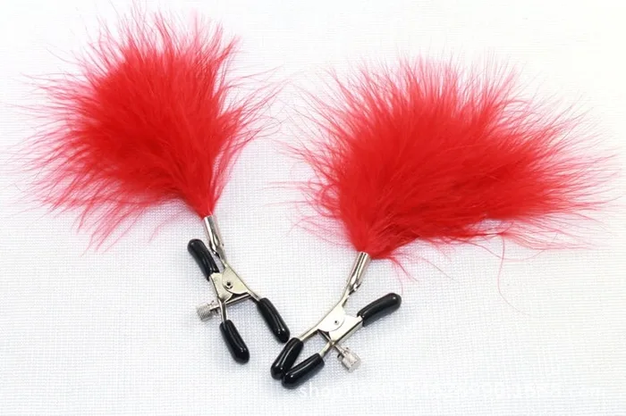 Metal Nipple Clips with Feather Tickler Pleasure Accessory — photo 3
