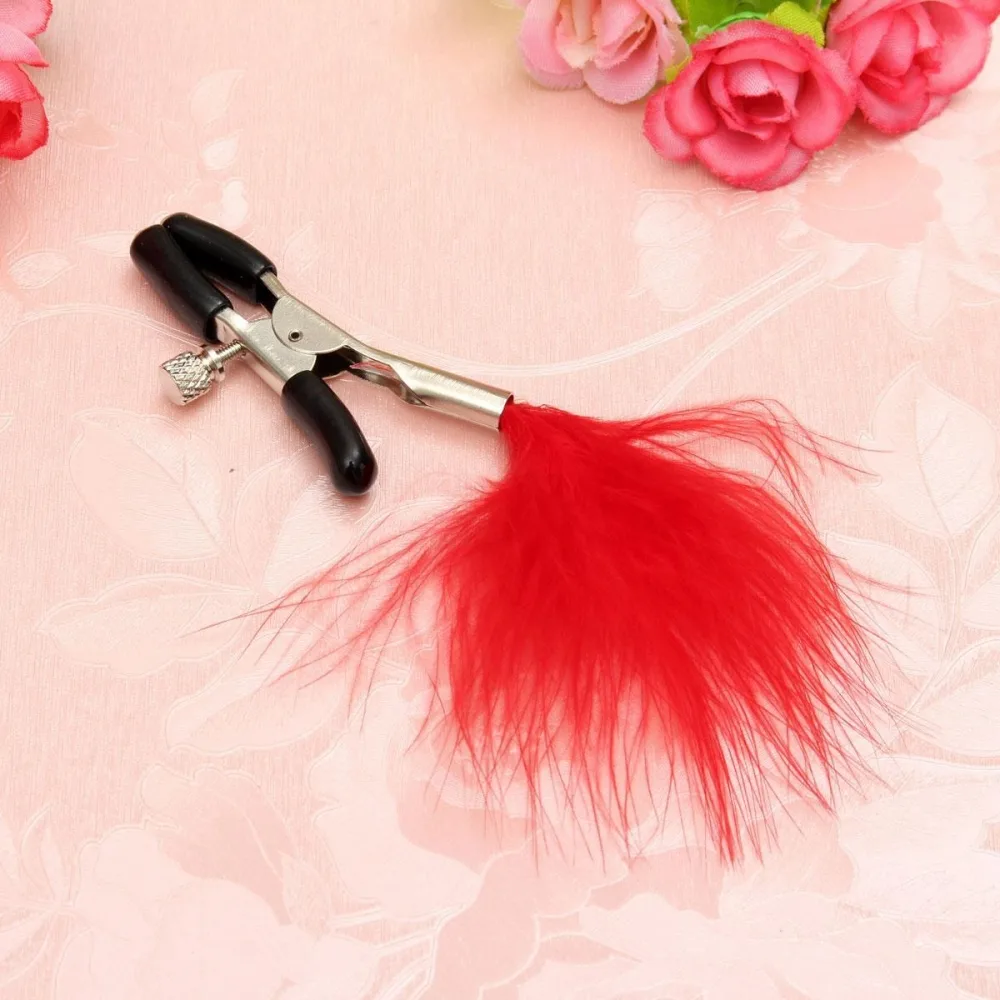 Metal Nipple Clips with Feather Tickler Pleasure Accessory — photo 4