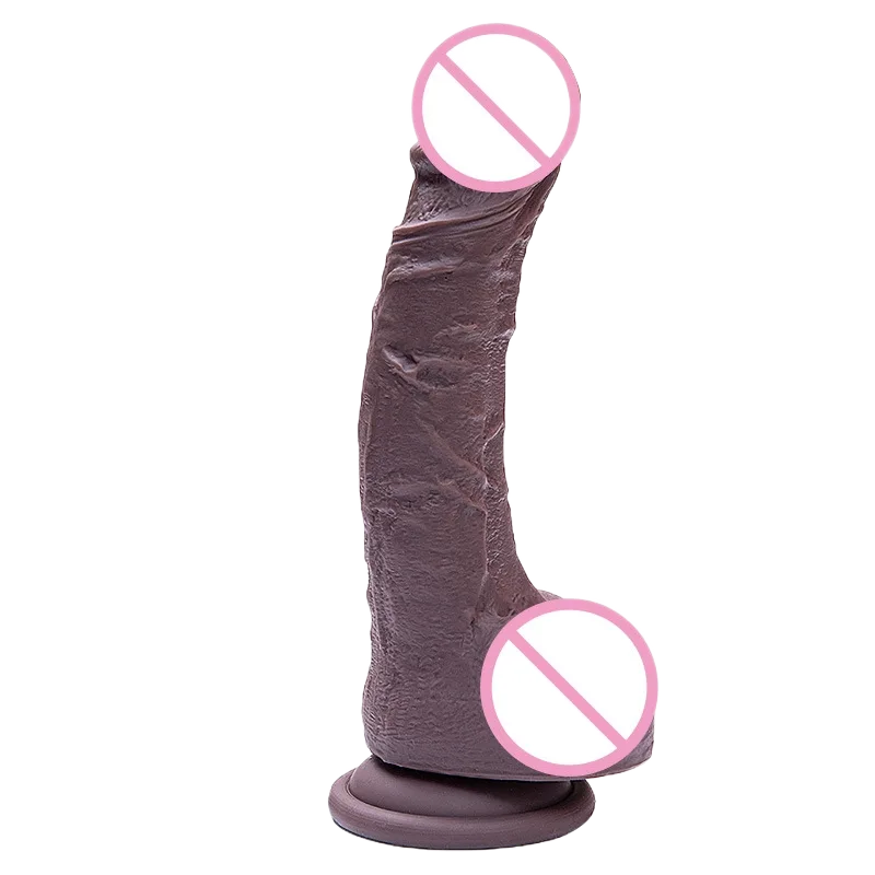 Large Curved Black Silicone Wall-Mount Dildo 20cm