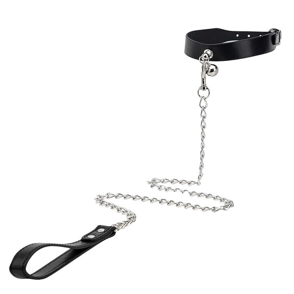 Leather Collar Chain with Bell For BDSM Kink Play