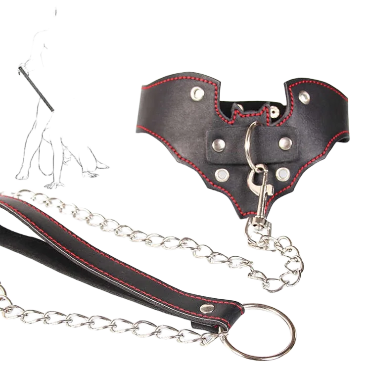 Leather Collar with Chain BDSM Restraint High Quality