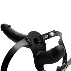Lesbian Strap-On Double-Ended Silicone PU Sex Toy Black