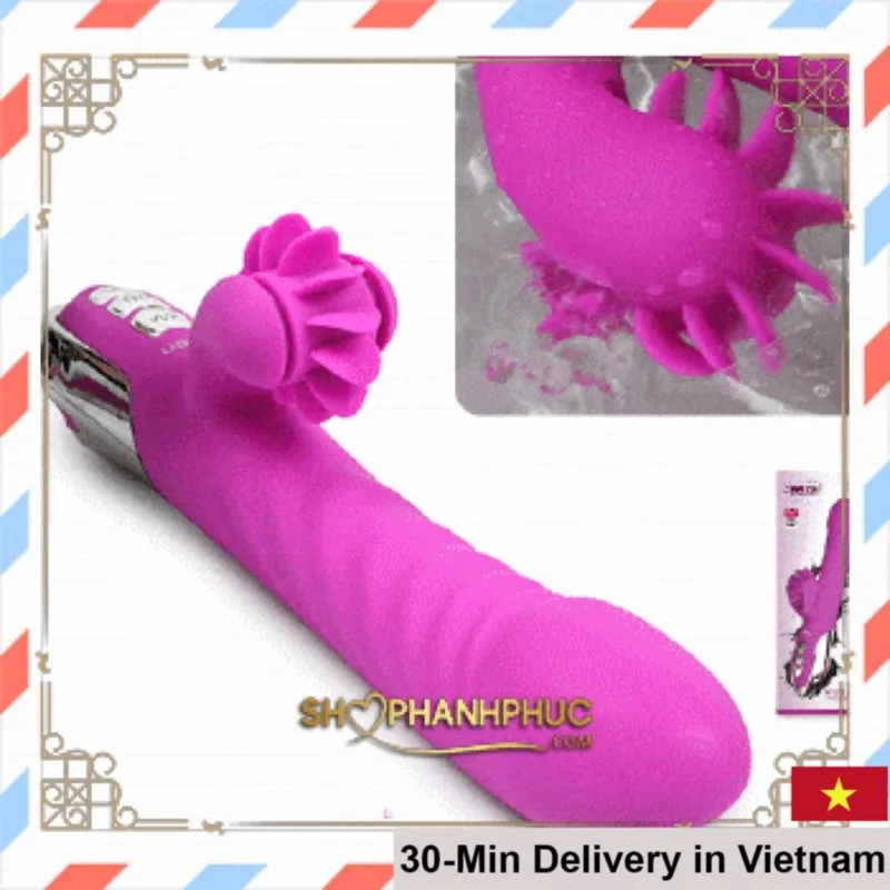 Leten Wheel Thrusting Silicone Vibrating Dildo With Tongue For Female Massage