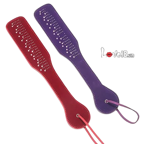 Long Handle Leather Paddle BDSM Spanking Red Purple