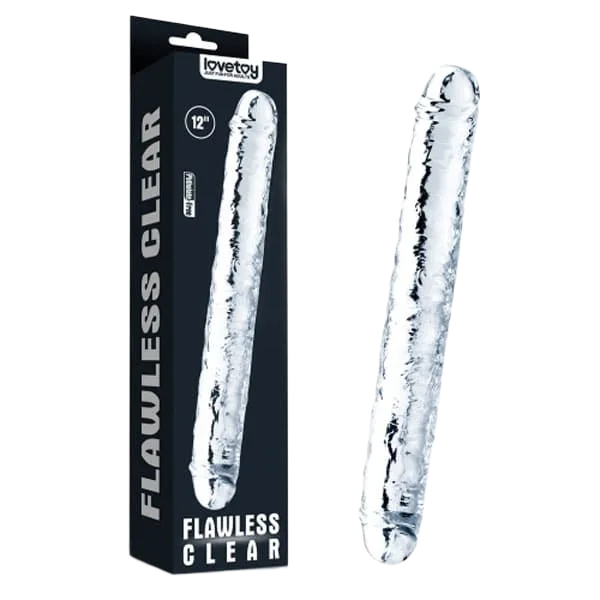 LoveToy 12 Inch Dual-End Transparent Soft Silicone Realistic Dildo