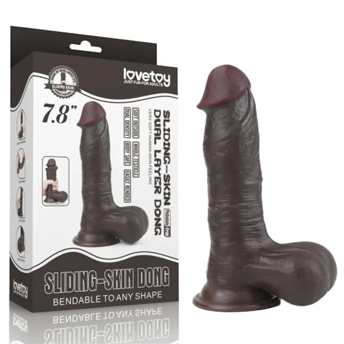 Lovetoy 7'' Double Layer Silicone Realistic Black Dildo