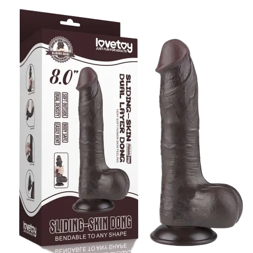 Lovetoy Double Layer Black Skin Realistic Telescopic Dildo