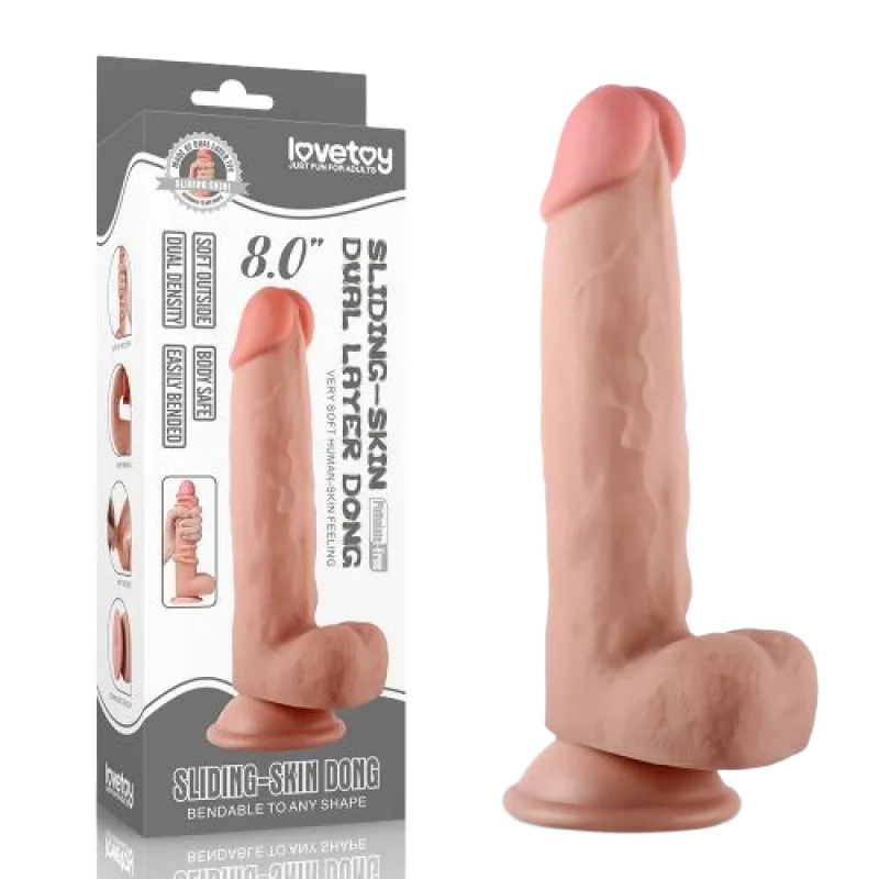 Lovetoy Dual Layer 8" Sliding Skin Realistic Dildo Flesh