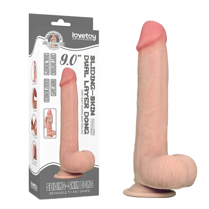Lovetoy Dual-Layer 9" Realistic Skin Sliding Silicone Dildo