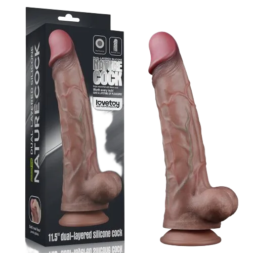 Lovetoy Nature Cock 11.5in Platinum Silicone Double Layer