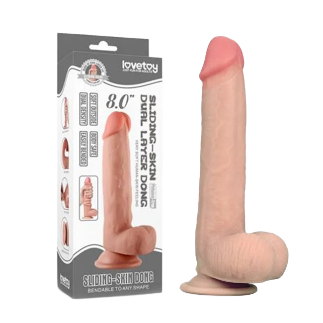 Lovetoy Sliding Skin Dong 8” Wall-Mount Suction Realistic Toy