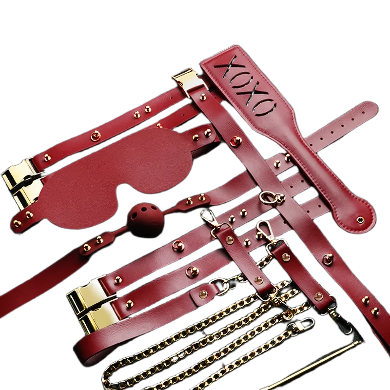 Luxurious Leather SM Toys Multi-Color BDSM Kit Mask Whip