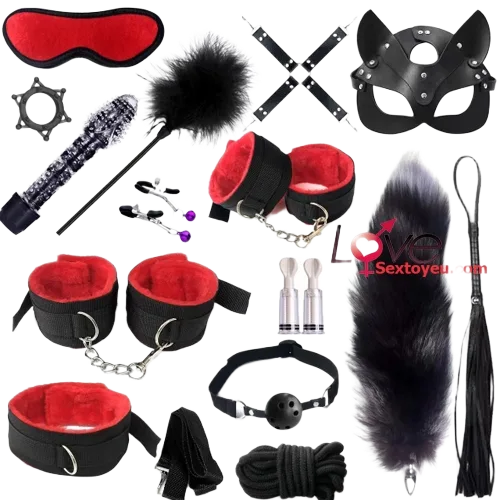 Luxury BDSM 15-Piece Kit Leather & Soft Fur for Couples