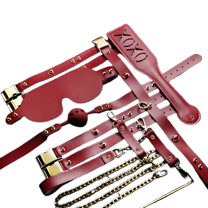 Luxury BDSM Leather Restraint Set 3 Colors Red Black Pink