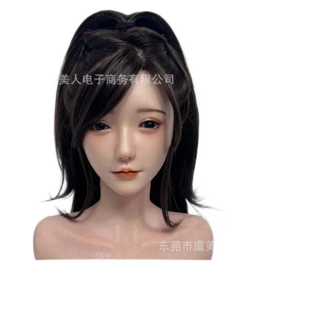 M170091 Full Silicone Hair-Implanted Makeup Doll Head