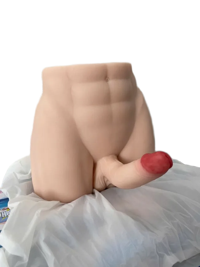 Male Butt with Flexible Silicone Soft Curved Dildo Realistic Toy