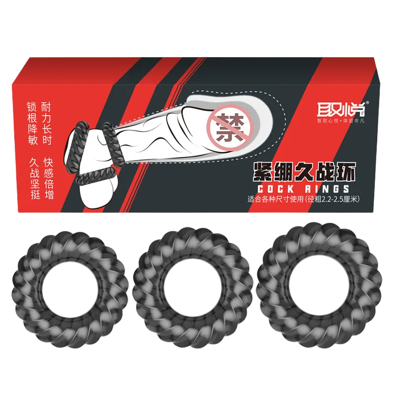 Manmiao Black Silicone Cock Rings 3 Pack for Longer Erection