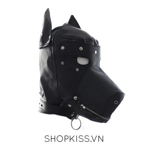 BDSM dog mask with zip mouth PU leather kinky fetish roleplay accessory — photo 2