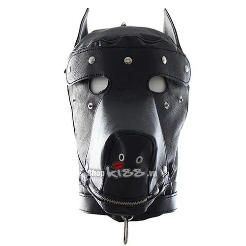 BDSM dog mask with zip mouth PU leather kinky fetish roleplay accessory — photo 3