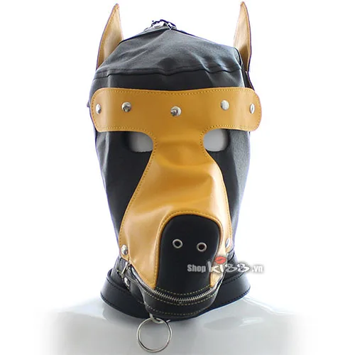 BDSM dog mask with zip mouth PU leather kinky fetish roleplay accessory — photo 5