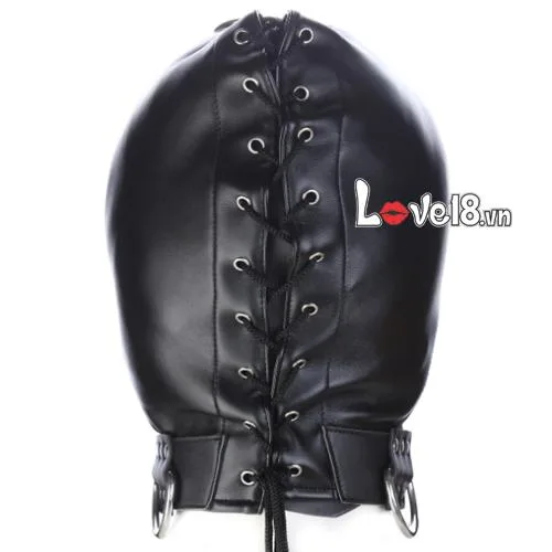 Demon Hood BDSM Mask with Mouth Lock Black PU Leather — photo 5