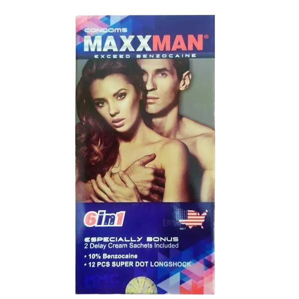 Maxman 6in1 Textured Strawberry Scented Delay Condoms