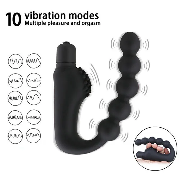 10-Speed Curved Beaded Anal Massager with Detachable Vibrator — photo 3