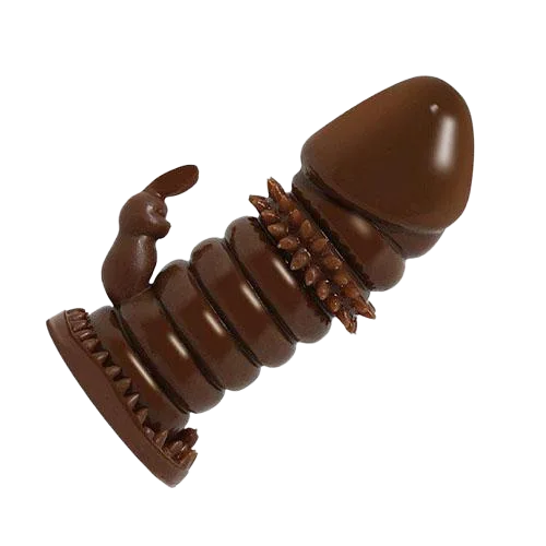 Meleon Brown Ribbed Textured Strap-On Condom With Thong