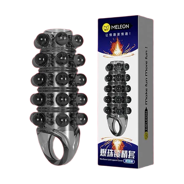 Meleon Inflatable Beaded Middle Ring Condom With Strap